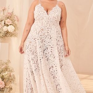 Lulu’s Love of Details White Lace Backless Maxi Dress